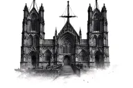 gothic cathedral with 2 small side masts and a large center mast tattoo design idea
