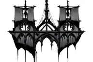 gothic cathedral with 2 small side masts and a large center mast tattoo design idea
