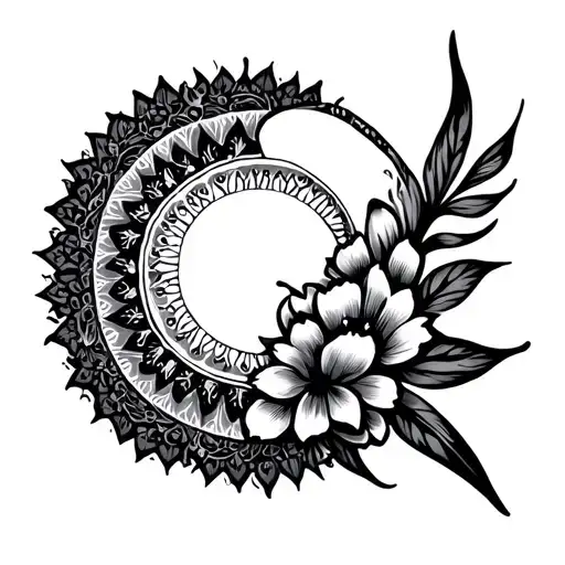 floral mandala with Philippine sun shining brightly tattoo design idea
