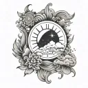 sun, moon, stars, and clouds surrounding tattoo design idea