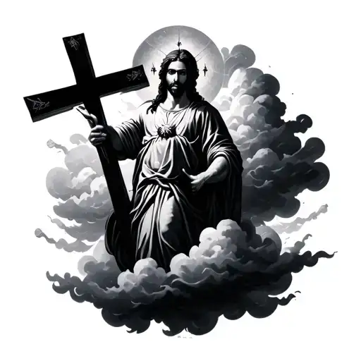 God protecting me cross clouds  tattoo design idea