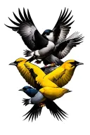 wu tang clan members intertwined with sparrow silhouettes tattoo design idea