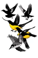 wu tang clan members intertwined with sparrow silhouettes tattoo design idea