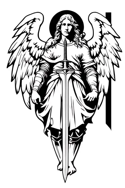Angel knight holding a sword tattoo design idea