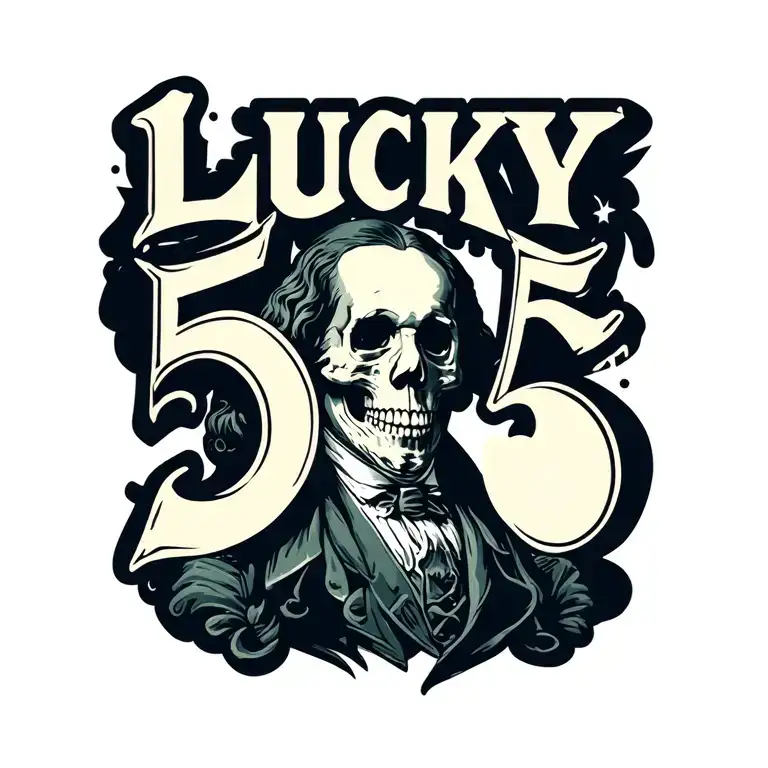 "Lucky 5" "Lucky 5" Benjamin Franklin skull tattoo design idea