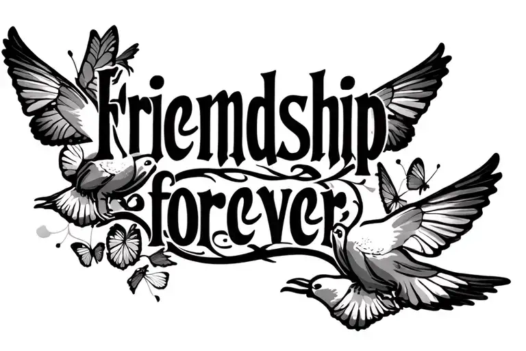 "Friendship forever " doves and butterflies  tattoo design idea