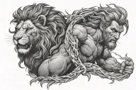 Hercules and lion sleeve with lightning storm tattoo design idea