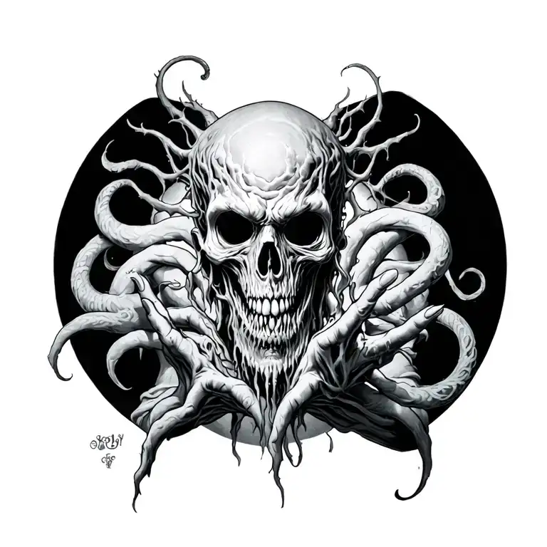 lovecraft tattoo starting on the chest and kinda spiraling around the arm and reaching to the back tattoo design idea