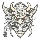 neo traditional japanese oni mask tattoo design idea
