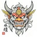 neo traditional japanese oni mask tattoo design idea