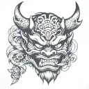neo traditional japanese oni mask tattoo design idea