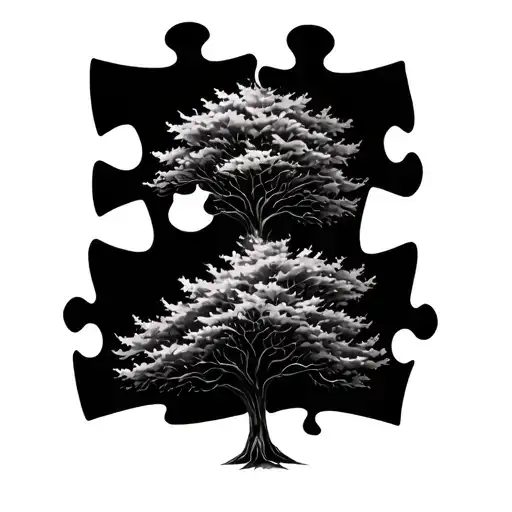 mini tree growing with 2 puzzle pieces forming tattoo design idea