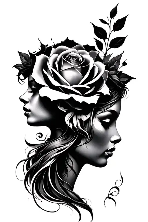 rose and lady head tattoo design idea