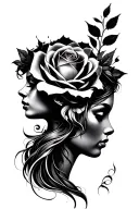 rose and lady head tattoo design idea