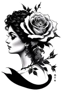 rose and lady head tattoo design idea