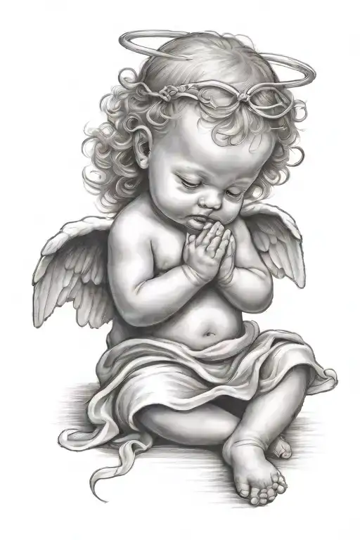 praying baby angel tattoo design idea