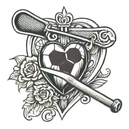 Heart with oars and a soccer ball next to it tattoo design idea