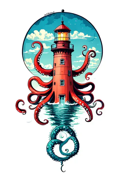 Octopus Lighthouse tattoo design idea