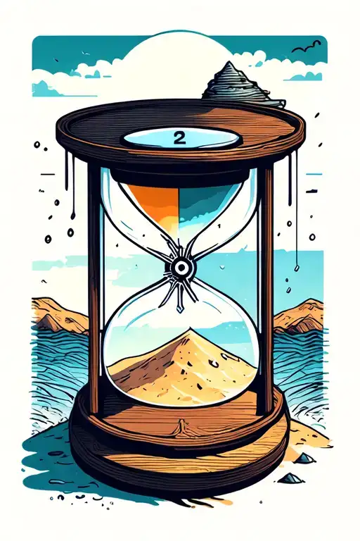 sand timer, top half sunny outdoors, bottom half raining outdoors tattoo design idea