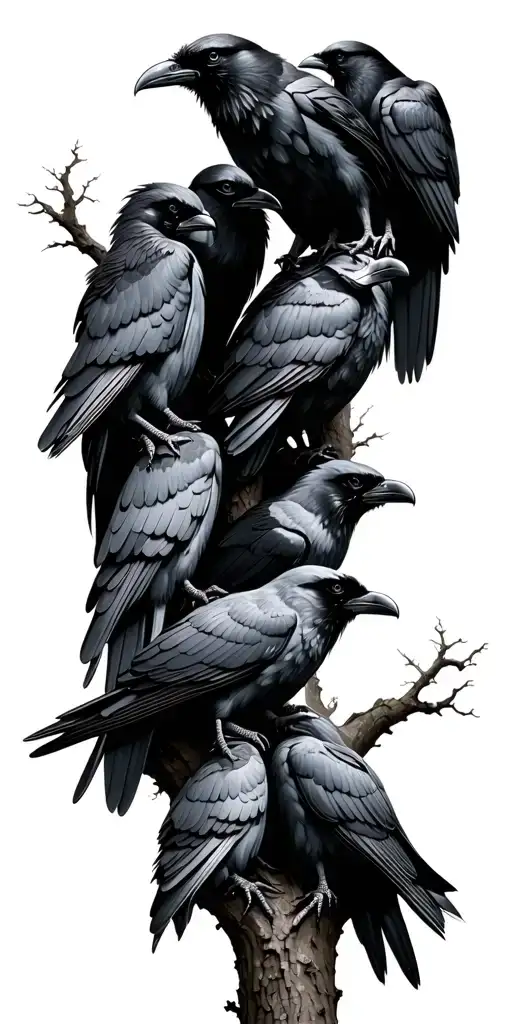 9 ravens in a tree intertwined tattoo design idea