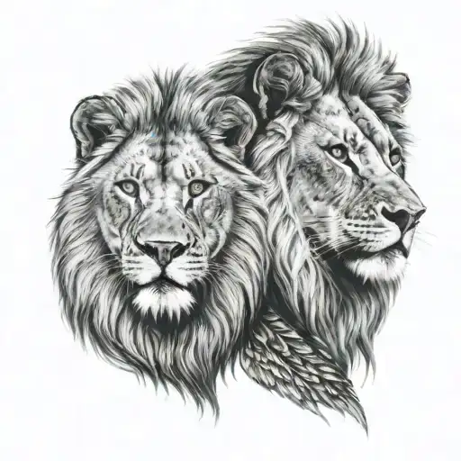 lion with a grown alpha Wolf looking tattoo design idea