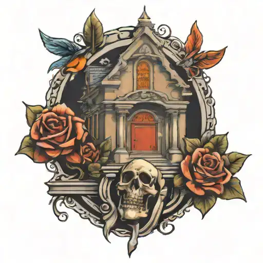 cemetery mausoleum tattoo design idea