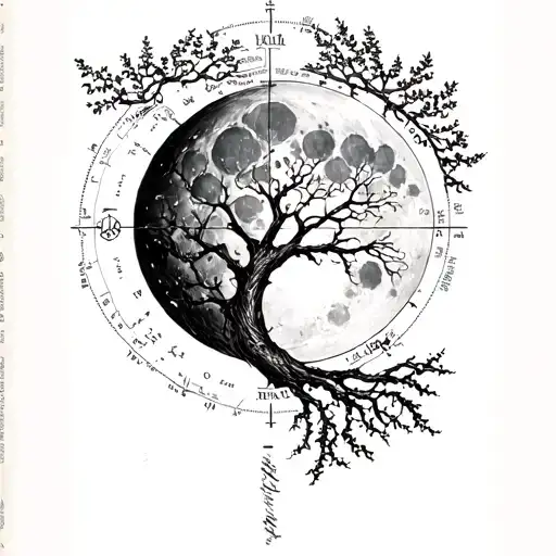 vegvisir seed tree map parchment moon tattoo design idea