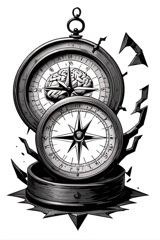 A compass combined with a clock that is broken, a compass for the place of the north is the brain and for the place of t tattoo design idea