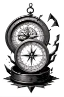 A compass combined with a clock that is broken, a compass for the place of the north is the brain and for the place of t tattoo design idea