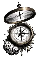 A compass combined with a clock that is broken, a compass for the place of the north is the brain and for the place of t tattoo design idea