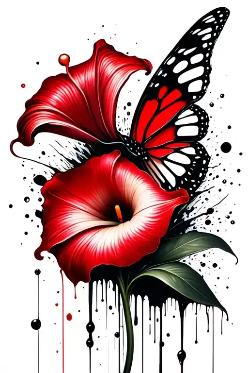 calla Lilly flower with butterfly tattoo design idea