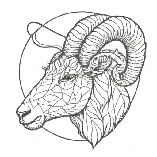Aries left half realistic style and right half geometric style tattoo design idea