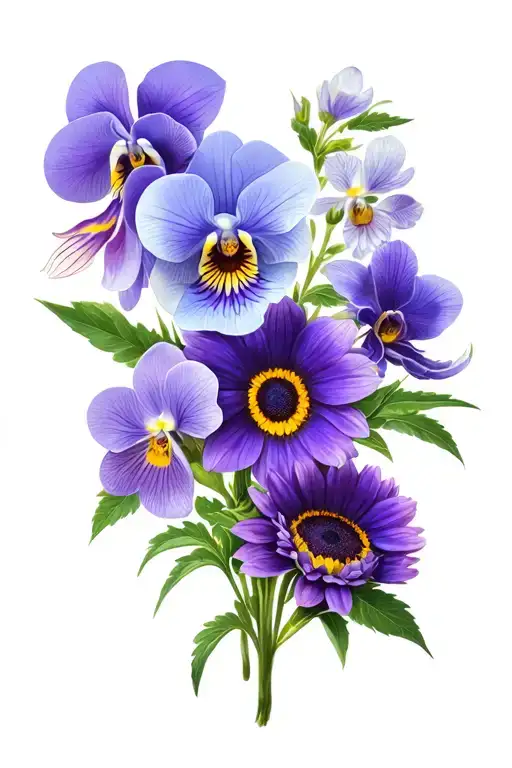 violets, primroses, asters, sunflowers, orchids tattoo design idea