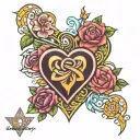 colorful infinity symbol with adoption triangle symbol inside of a blooming heart with Lynnette & Syrena and 2/11/2018 tattoo design idea