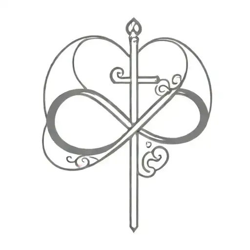 infinity symbol with cross and heart  tattoo design idea