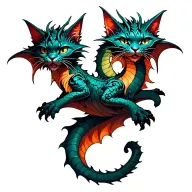 floating cat dragon tattoo design idea