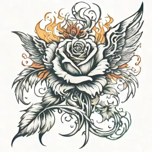 burning rose giving life to a phoenix rising from the ashes tattoo design idea