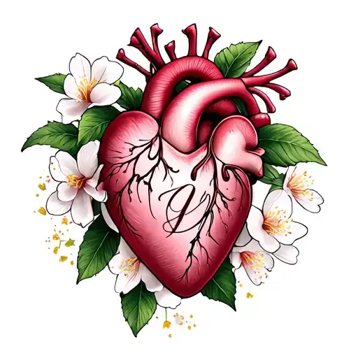 real heart cherry blossom flowers with a name tattoo tattoo design idea