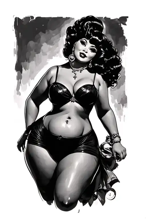 fat black pinup girl tattoo design idea