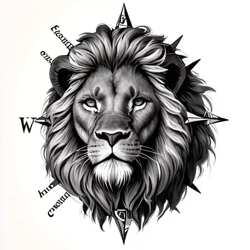 lion and compass rose tattoo design idea
