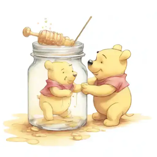 winnie the pooh eating honey jar overflowing with love tattoo design idea