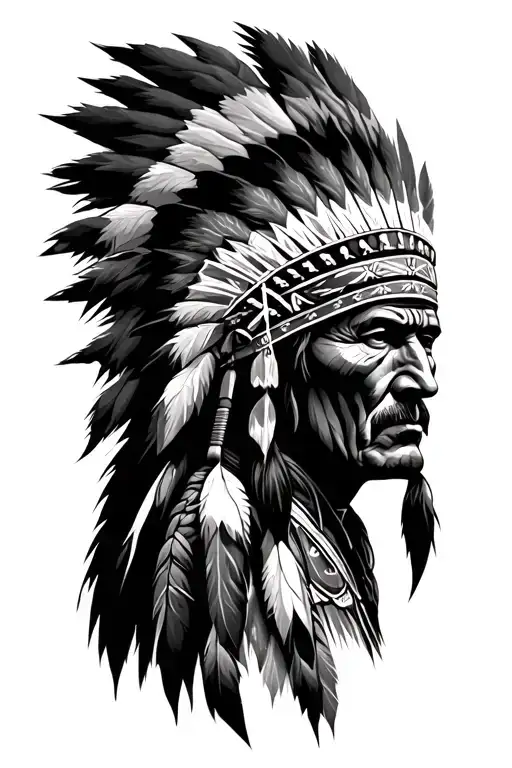 native American chief  with an arrow head and smoke tattoo design idea