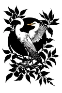heron silhouette in centre olive branch tattoo design idea