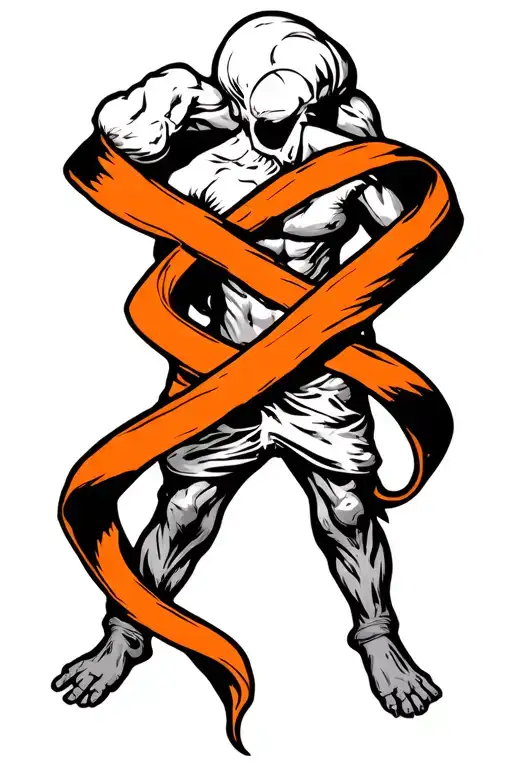 cancer survivor with orange cancer ribbon wrapped tightly tattoo design idea