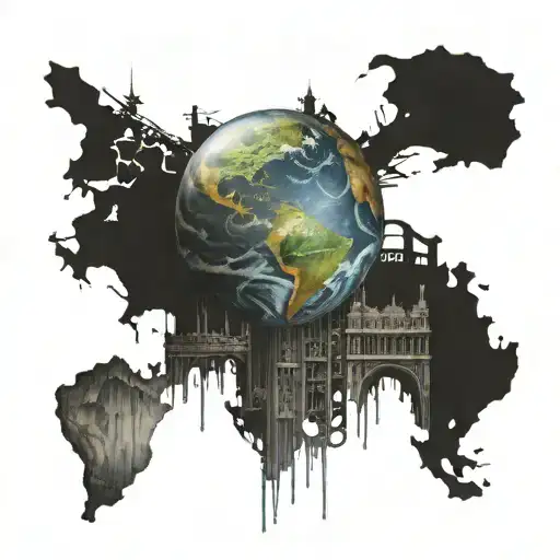 reversed globe as a background for an existing image  tattoo design idea