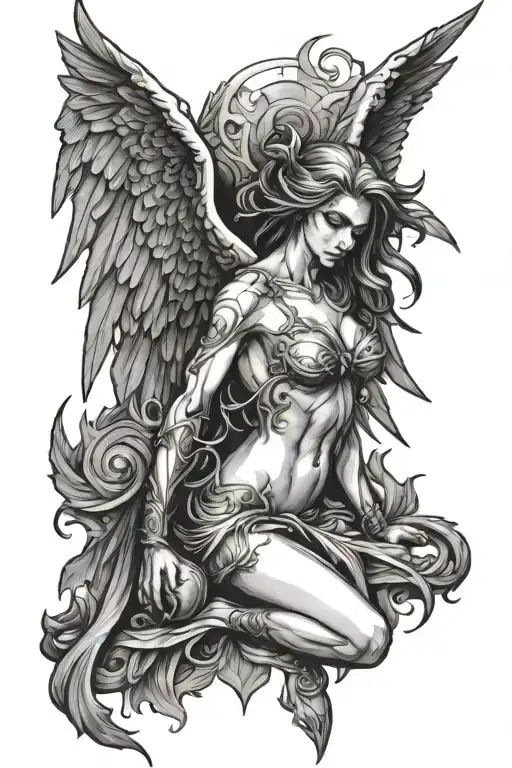 Fallen angel half demon tattoo design idea