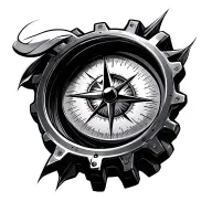 3rd Eye compass horizontal Turbo charged 3D gear tattoo design idea