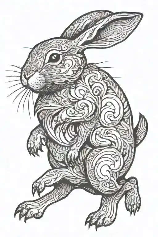 fine line simple jumping rabbit tattoo design idea