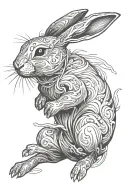 fine line simple jumping rabbit tattoo design idea