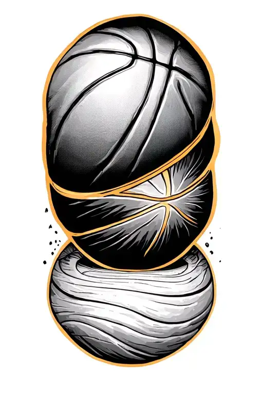 basketball, mindfulness golden spiral tattoo design idea